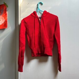 DKNY 100% wool cropped knit hoodie